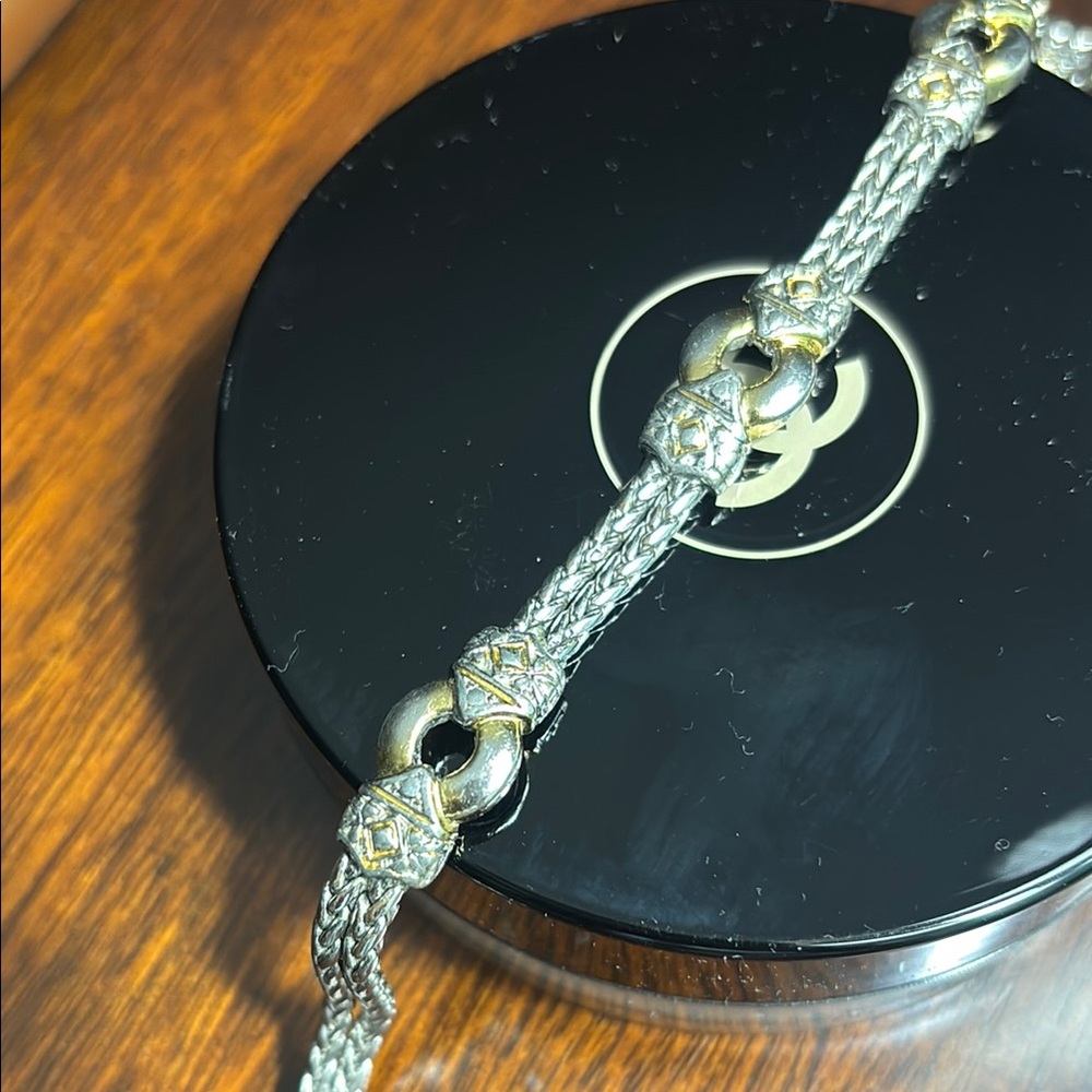 John Mederios Elegant Silver Bracelet with Gold Accents
